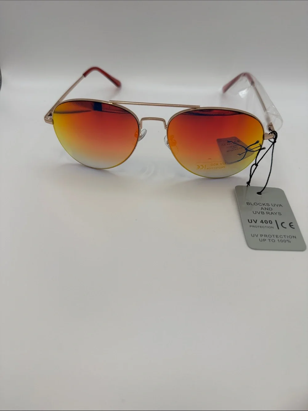 Red Gradient Aviator Sunglasses with Gold Frame